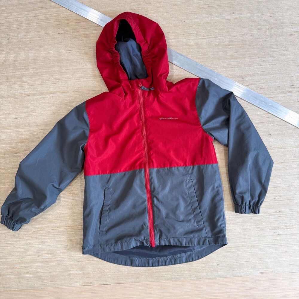 Eddie Bauer Kids Red Gray Colorblock Hooded Windbreaker 7/8